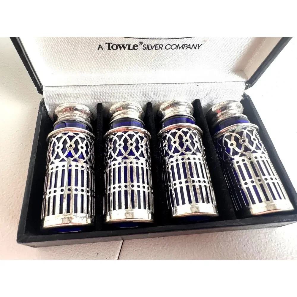 VIntage William Adams salt & pepper shaker set of 4 cobalt blue & silver plated
